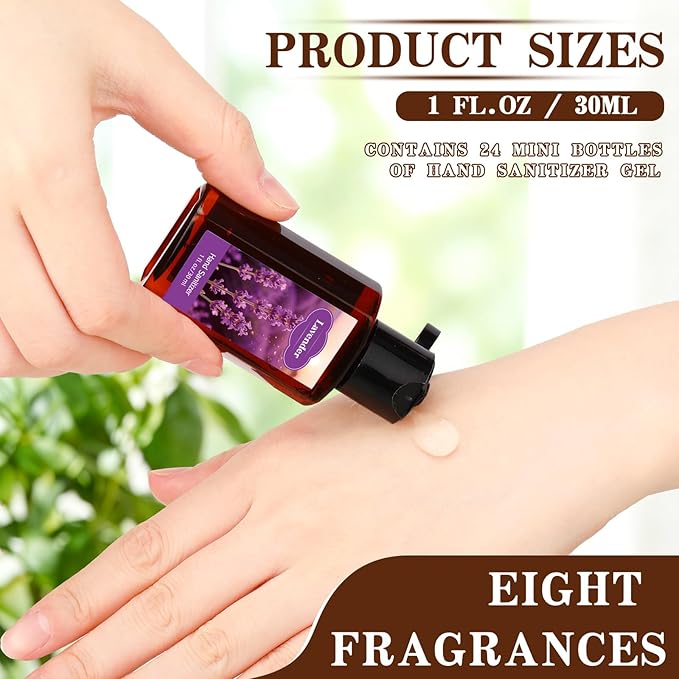 Frienda 24 Pcs Scented Mini Hand Sanitizers Bulk 1 Fl oz Brown Compact Bottle Travel Size Hand Sanitizer Assorted Scents Employee Appreciation Gifts for Coworker Staff Teacher Nurse Thank You Gifts