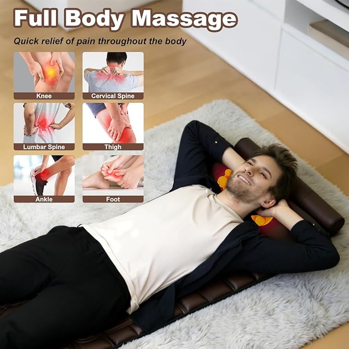 Full Body Massage Mat with Heat &amp Movable Shiatsu Neck Back Massager Pillow &amp Foot Massager Massage Mattress Pad with Top Pillow &amp Lumbar Support 12 Vibration Motors9 Massage Modes &amp