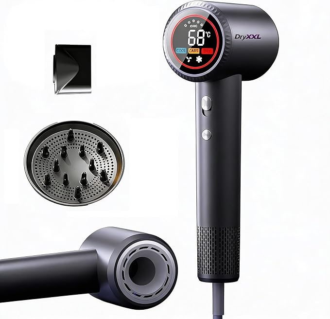 Hair Dryer Professional Ionic Hair Dryer 1600W Ultra-Fast Drying 500 Million Negative Ions Low Noise 160000 RPM Compact Blow Dryer with Magnetic Diffuser (Night Black)