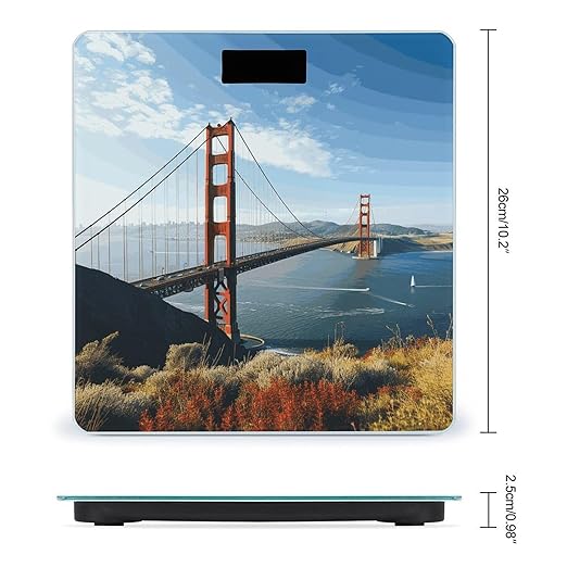 San Francisco Golden Gate Bridge Bathroom Scale Automatic Power On/Off Body Scales LCD Backlight Display Square Digital Scale Rounded Corners Bathroom Scales for Home Bedrooms