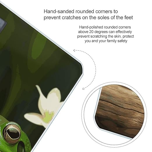 Two Green Frogs Scale for Body Weight Anti-Slip Digital Bathroom Scale Sturdy Toughened Glass Weighing Scales High Precision Safe Rounded Corners Smart Scales