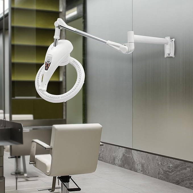 Multifunctional Hair Treatment Machine Wall Mount Orbiting Rotating Hair Treatment Machine with 360° Rotating Heat Ring 60-Min Timer and Adjustable Arms for Salon Spa Family (White)