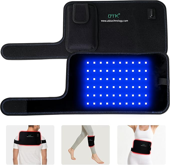 UTK Red &amp Blue Light Therapy Pad for Body 3-in-1 LED Bead Light Therapy Belt with Timer Remote Control 470nm Blue Light &amp 660nm Red Light &amp 850nm Infrared Light Therapy for Back Waist Sh