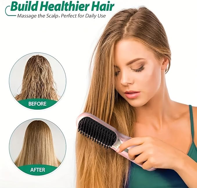 Cordless Hair Straightener and Curler 2-in-1 Plasma Technique Portable Ceramic Hair Straightening Brush 3 Temp Settings Fast Heating Mini Straightening Brush Travel/Business Gift for Women