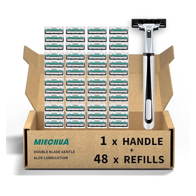 Razors for men Shaving2-Blade mens Razor Cartridges Includes 1 Handles and 48 Replaceable razor head With Lubricating Strip - Compatible With Atra Razor Handles（48 Cartridges reffills）