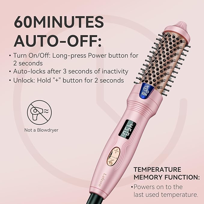 Thermal Brush MINI &amp Tiny 1 Inch Ionic Curling Brush for Shiny Hair Tourmaline Ceramic Ionic Curling Iron Brush for Short to Medium Hair Adjustable Temperature Dual Voltage Compact-Size