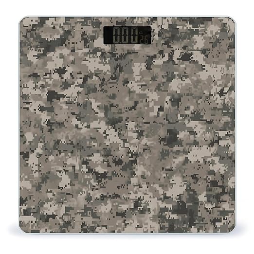 Army Digital Camouflage Scale for Body Weight Anti-Slip Sturdy Tempered Glass Weighing Machine Highly Digital Accurate Bright LCD Bathroom Scale for Household Gift