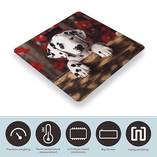 Dalmatian Puppy Bathroom Scale Large LCD Backlight Display Digital Scale Rounded Corners Body Scales Automatic Power On/Off Bathroom Scales for Home Bedrooms