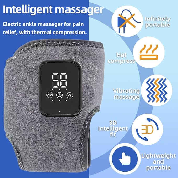 Cordless Ankle Heating Pad Ankle Massager for Circulation and Pain Relief Foot Renew Triple Method Massager with 3 Levels of Heat and Vibration for Swelling Foot. Smart Timer and Portable (1Pc)