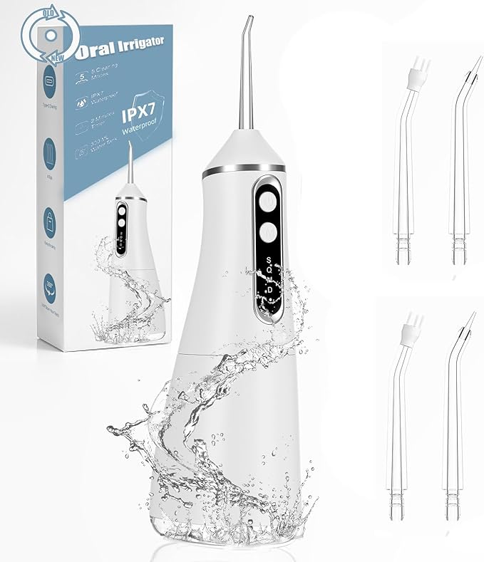 400ML Water Dental Flosser Electric Oral Irrigator Large Tank 5 Replaceable Jet Tips IPX7 Waterproof Teeth Cleaner Water Flossing Cleaning Picks for Home and Travel (A03)