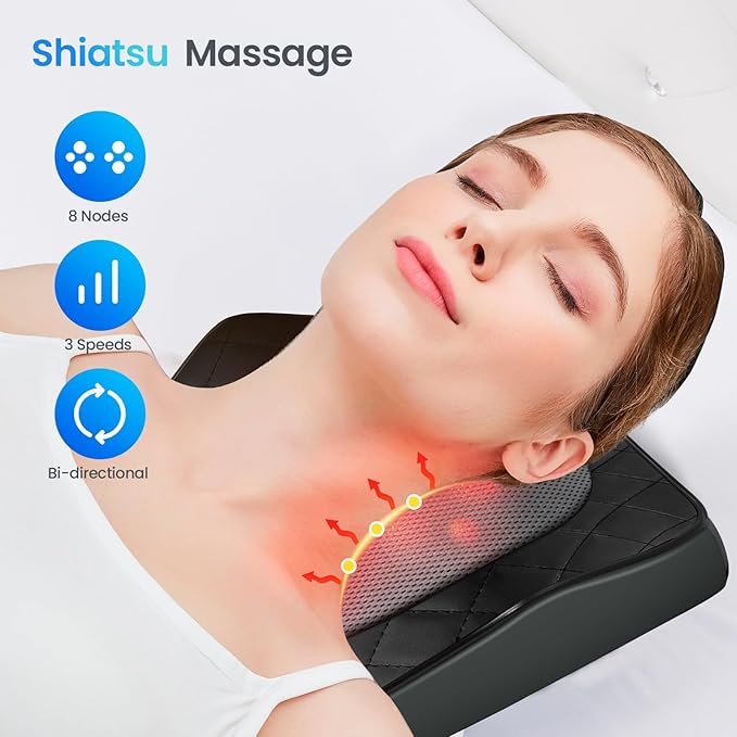Back and Neck Massager FSA Eligible HSA Store Massager for Pain Relief Deep Tissue Heated Massage with Vibration Massage Pillow for Neck Back Shoulder Leg Gifts for Women Men
