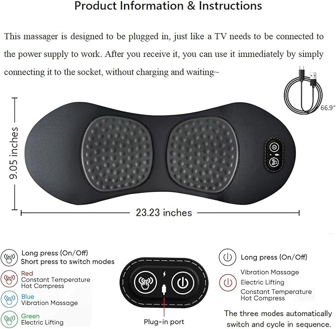 Smooth Spine Triple Fusion Back Massager 2025 Upgraded 3 in 1 Neck Shoulder Backs Massagers with Traction Vibration &amp Heat My Soothe Lab (A)