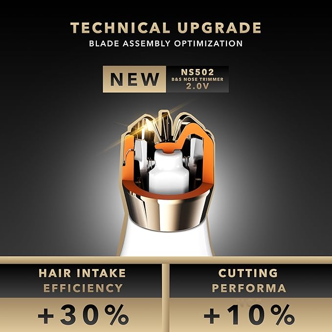 Blade &amp Stone™ NS502-DN Nose &amp Ear Trimmer 2.0 | Graphene-X™ Blade | High-Velocity Low-Noise Motor | Patented Rotary Blade Design | Skin-Friendly Tug-Free Performance Detachable Head - Dark