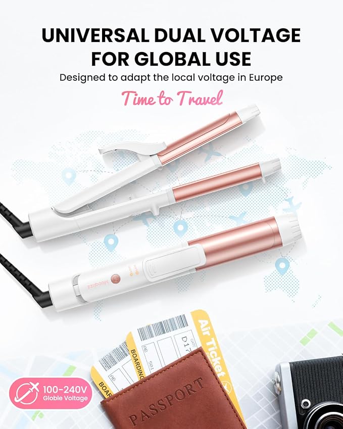 Dual Voltage Curling Iron Mini Travel Size Curling Iron for European 1 1/4 Inch Ceramic Plates Hair Straightener with Adjustable Temperature European Plug Included