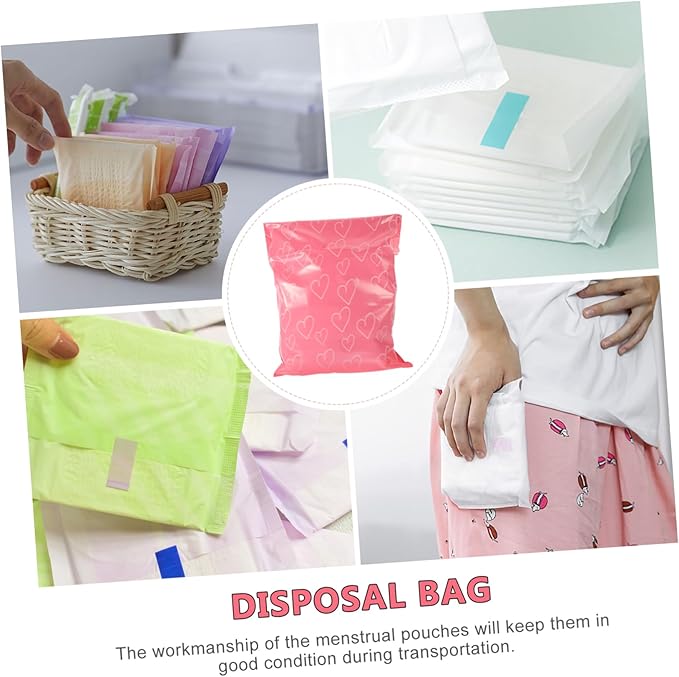 Healeved 100pcs Sanitary Bags for Women Pink Packaging Feminine Pads Disposable Menstrual Pouches Leak Lightweight