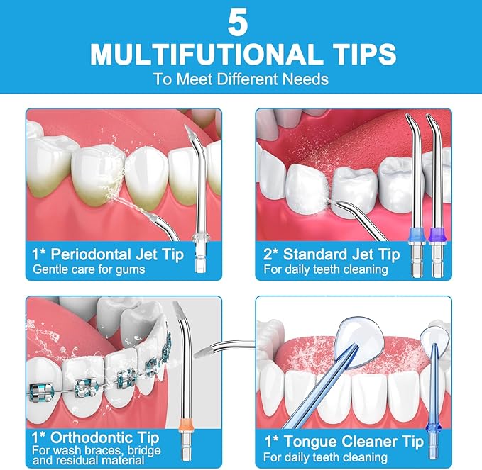 Water Dental Flosser Cordless for Teeth - AFROG 5 Modes Dental Oral Irrigator Portable and Rechargeable IPX7 Waterproof Powerful Battery Life Water Teeth Cleaner Picks for Home Travel White