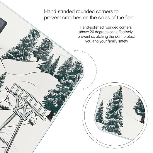 Ski Lift with Fir Tree Scale with LCD Easy-to-Read Anti-Slip Weight Digital Bathroom Scale Precision Weighing Scales Sturdy Tempered Glass Body Weight Scales for Daily Use
