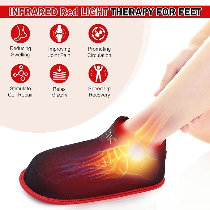 UTK Red Light Therapy for Feet 660nm &amp 850nm Infrared Red Light Therapy Shoe Full Wrapped for Foot Heel and Ankle with Pulse Mode (1 Pack)