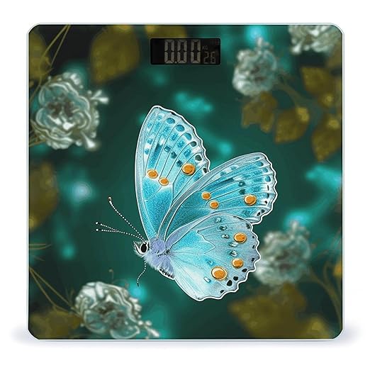 Light Blue Butterfly Weight Scale Large Bathroom Scales Digital Weight with Bright LED Display Non Slip Automatic Weighing Scale Fashion Weighing Machine for Body