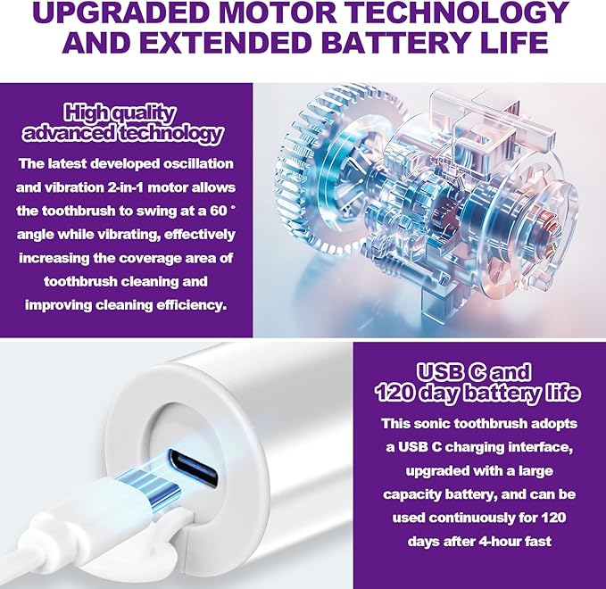 Metal Electric Toothbrush with UV ModeVibration and Oscillation Travel Toothbrush for Adults and Teen6 Brush Heads &amp Travel Case &amp Dust Cover 5 Modes &amp Timer One Charge Last 120 Day（Gr