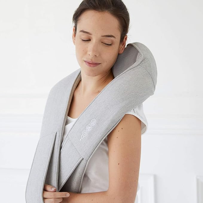 Synca Wellness Quzy Premium Neck and Shoulder Massager - Portable Deep Kneading Massaging with Infrared Heat Adjustable Speeds for Pain Relief Ultimate Ease of Use Quality