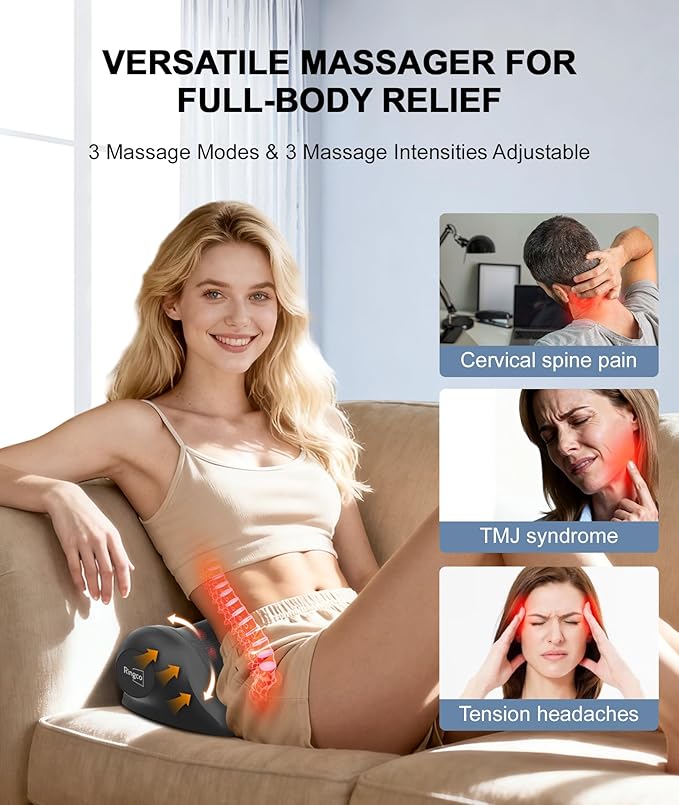 RINGCO Neck Massager with Heat Red Light &amp Vibration Adjustable Heated Neck Stretcher with 3 Modes Rechargeable Cervical Traction Device for Pain Relief &amp Muscle Relaxation Gift for Women
