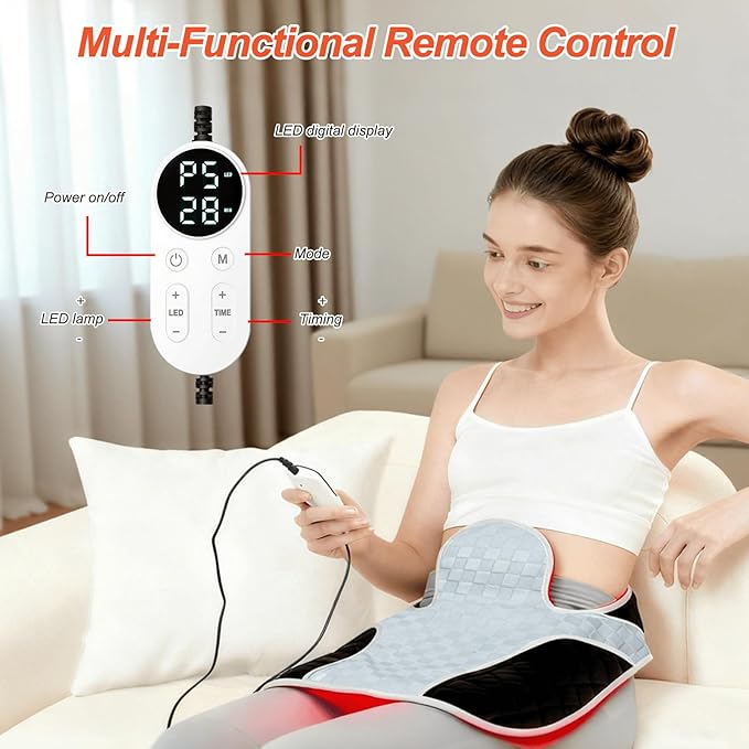 Red Light Therapy for Neck and Shoulders 3-in-1 LED Bead 660nm&amp850nm Infrared Light Therapy Belt for Neck Waist Back with Timer Remote Control Wearable Suitable for Home and Office Use