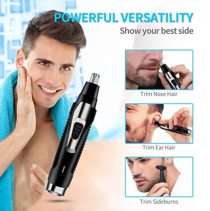 Nose Hair Trimmer Rechargeable Ear and Nose Hair Trimmer for Men Women Professional Painless Trimmer Clipper for Eyebrow Facial Ear Sideburns Washable Dual Edged Blade for Easy Cleansing Black