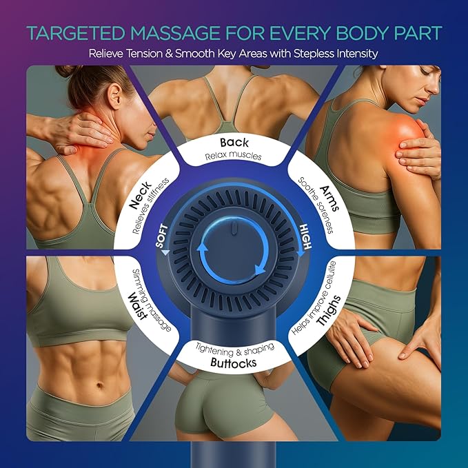 VOYOR-HEALTH Handheld Cellulite Massager Electric Cellulite Remover Body Sculpting Massage with 5 Replaceable Heads for ArmThighCalves Cordless &amp Rechargeable Deep Tissue Massager CM410 (Blue)