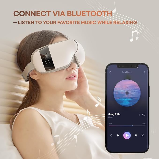 HubiCare Ultra Quiet with Double Pad Eye Massager under 30dB Heat &amp Cooling for Enhanced Comfort Airbag and Bluetooth Music for Dark Circles Dryness Relieve Strain and Migraine Relief Relaxati