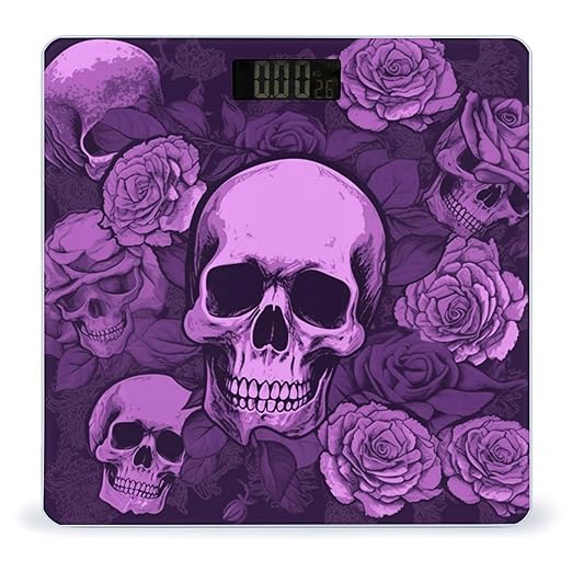 Purple Skulls and Roses Scale for Body Weight High Precision Digital Weight Scales with LCD Display Anti-Slip Sturdy Slim Tempered Glass Bathroom Scale for Home Use