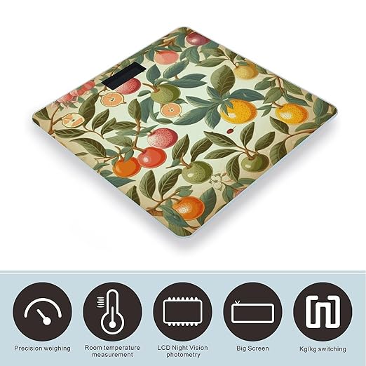 Plants and FruitsScale for Body Weight with LCD High Precision Weighing Scales Fashion Sturdy Tempered Glass Weight Scales Easy-to-Read Digital Bathroom Scale for Daily 400lb