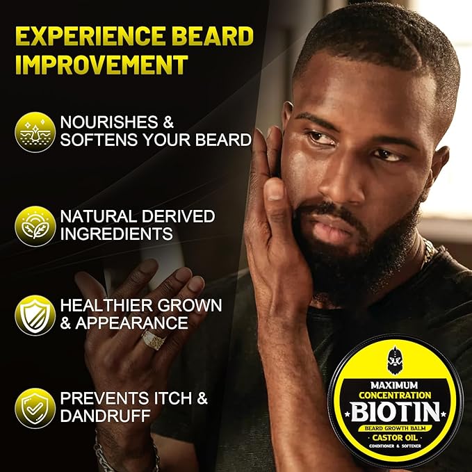 Beard Balm Maximum Concentration BIOTIN with Castor Oil and Argan &amp Jojoba Oils Promotes Beard Growth Styles Strengthens &amp Softens Beards &amp Mustaches 2 OunceSandalwood
