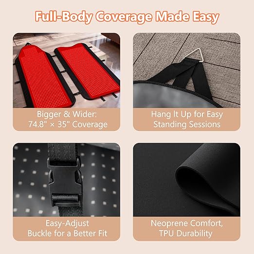 HomeCare 2026 Red Light Therapy for Body 74.8 × 35 Full Body Red Light Therapy Mat with 2704 LEDs 660nm &amp 850nm Dual Wavelength TPU Material Hangable Timer &amp Adjustable Intensity