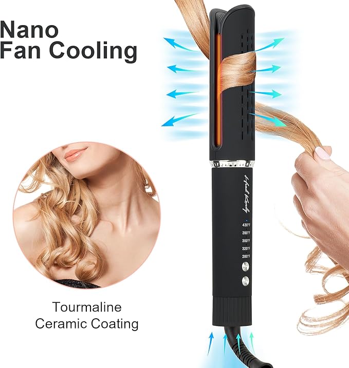 Head Kandy Rebound All in One Styler | Cool Air Curling Iron | Ceramic Coating for Damage Free Styling | for All Hair Types | Black