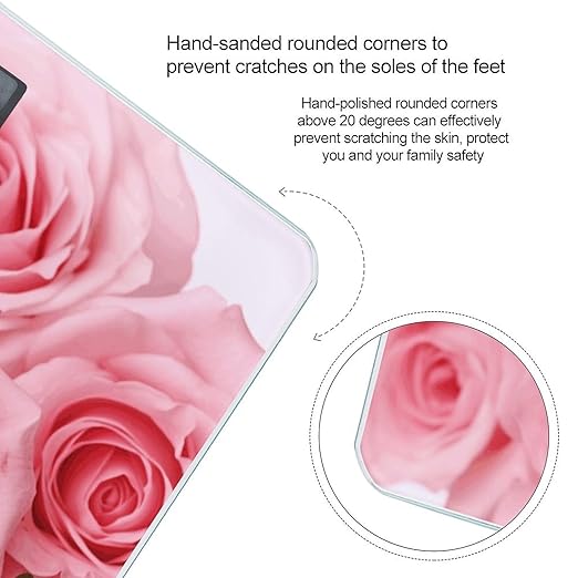 Pink Fresh RosesScale for Body Weight with LCD High Precision Weighing Scales Fashion Sturdy Tempered Glass Weight Scales Easy-to-Read Digital Bathroom Scale for Daily 400lb