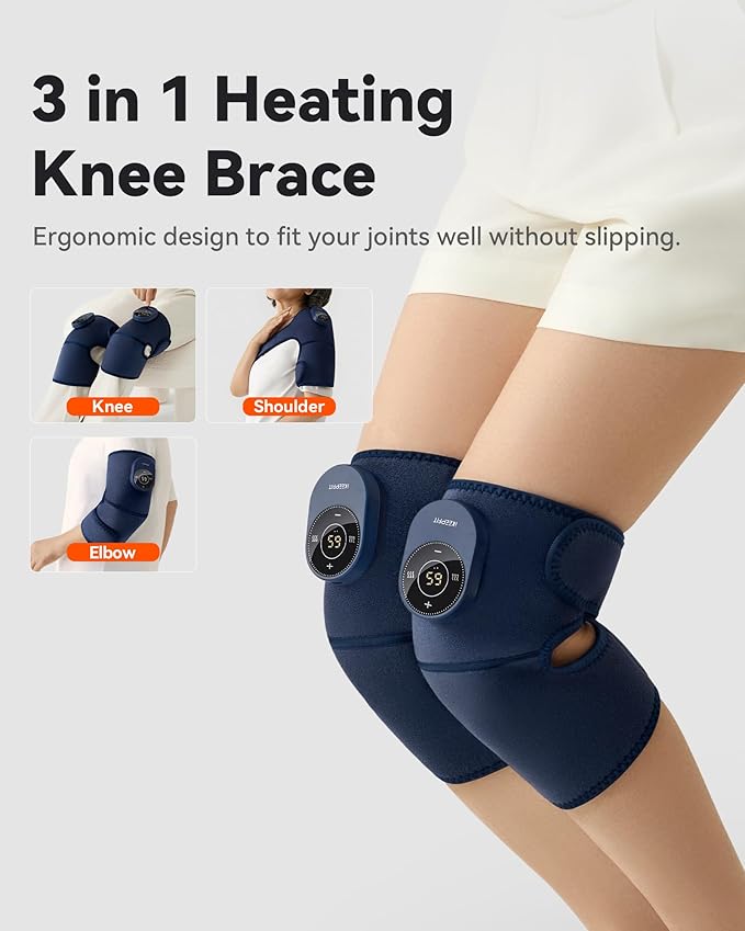 Cordless Knee Massager with Heat Vibration for Pain Relief MAXwarm 3.0[2026 Upgraded]-Electric Heated Knee Brace with 3 Heat Levels and 3 Massage Mode for Men Women(Blue 2-Pack)