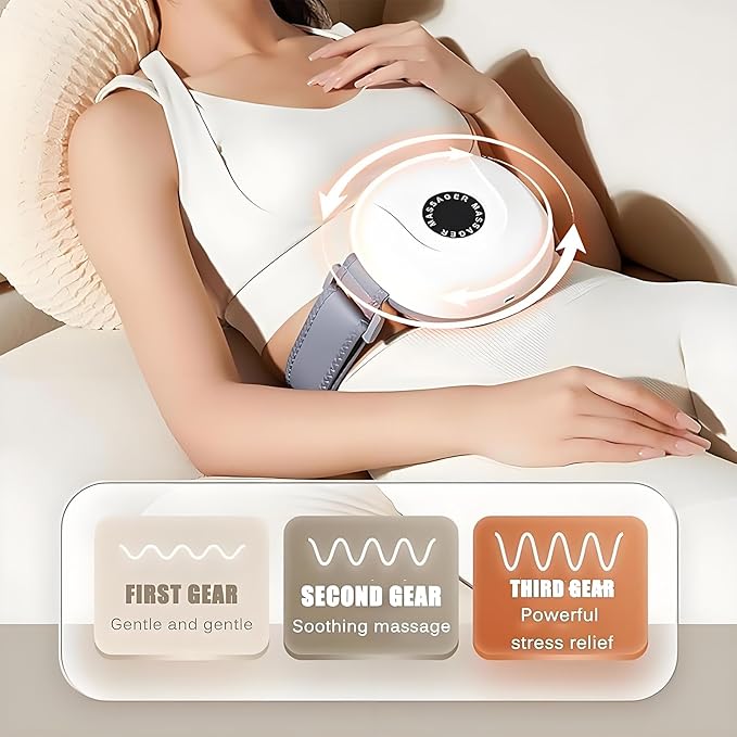 Abdominal Massager Electric Fast Warming Belly Belt 20kg/s Torque 3 Levels Intensity Adjustable 30mm Large Meteorite Massage Head for Waist/Neck/Thigh