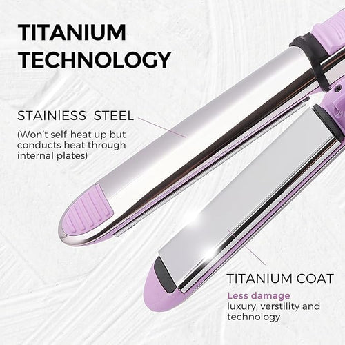 2-in-1 Titanium Ionic Flat IronProfessional Hair Straightener &amp Curler Fast Heating Dual Voltage Purple for All Hair Types
