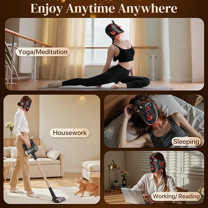 Red Light Therapy Mask for Face with 7 Modes Wireless LED Face Mask Light Therapy with 850nm Infrared 660nm Red 460nm Blue Light Lightweight Design for At Home Travel Skincare Gifts