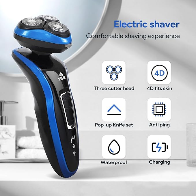 4-in-1 Electric Shaver for Men All-in-One Men's Grooming Kit Rechargeable Waterproof Men Electric Shaver Wet &amp Dry Shaving with Cordless Beard Nose Hair Trimmer
