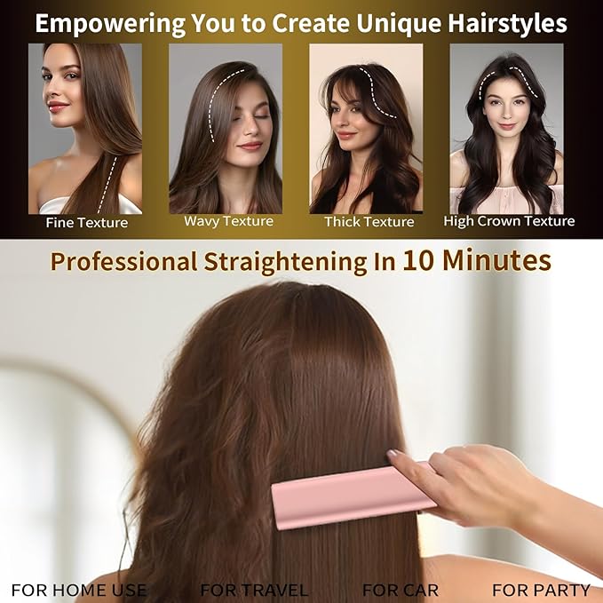 Cordless Hair Straightener Brush Mini Brush Straightener for TravelPortable Straightening Brush for WomenHot Comb Styling Tools &amp Appliances Pink