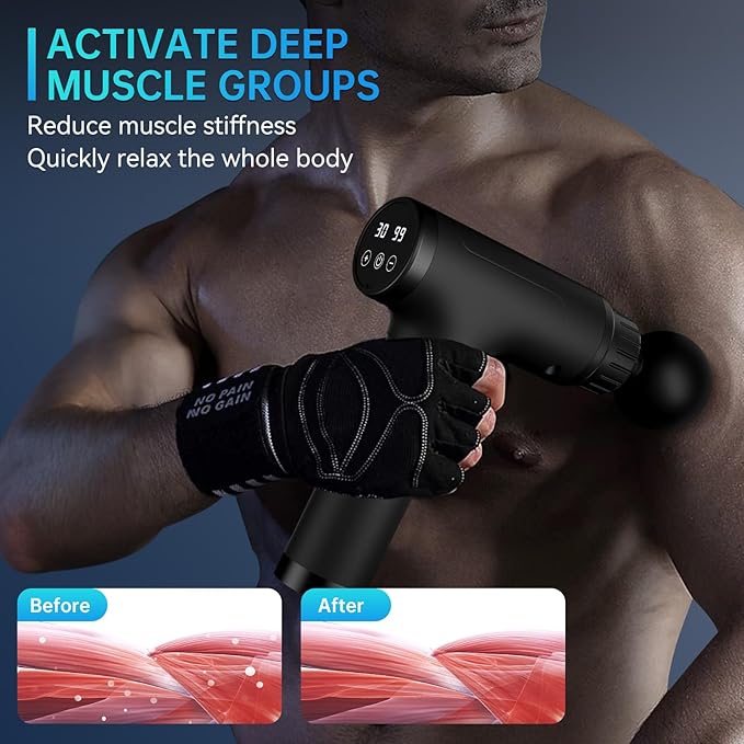 Massage Gun Massage Gun Deep Tissue Handheld Back Massager for Athletes Percussion Muscle Massager with 6 Attachments &amp 30 Speed Father's Day Black