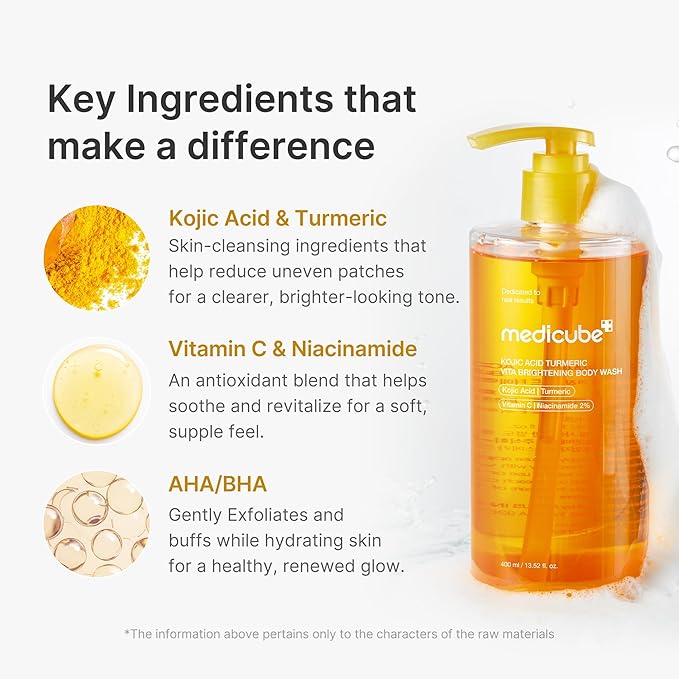 medicube Kojic Acid Body Wash &amp Tone Duo: Kojc Acid Turmeric Brightening Body Wash and Smothing Toner for Face &amp Body | Shower 2 Step Routine for Clearer Brighter Body Skin