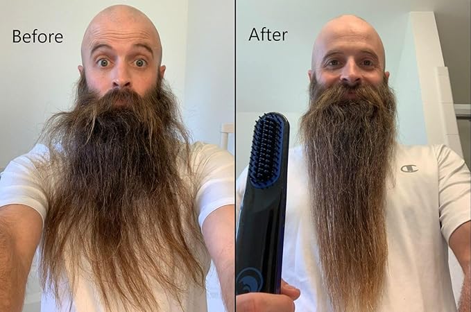 Beard Straightener New Improved Charging Cable(USB C) Cordless Beard and Hair Straightening Comb Rechargeable Portable and Durable. Beard comb for men Grooming Accessory for Men (Black and Blue)