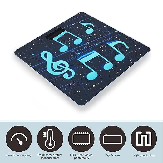 Blue Musical Notes Bathroom Scale for Body Weight with High Precision Large LCD Backlight Display Digital Weighing Scale with BMI Capacity Up to 180kg