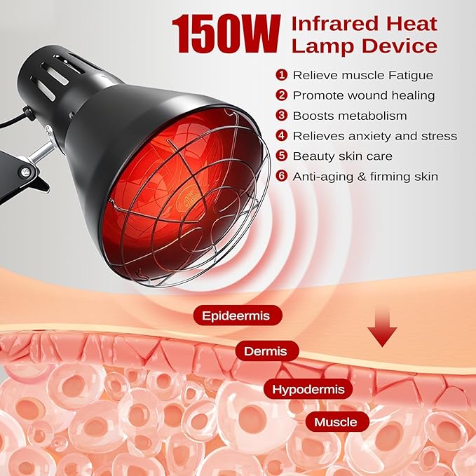Infrared Red Light Therapy with Sturdy Base Infrared Heat Lamp Device with 150W Bulb Adjustable Near Infrared Light Heat Lamp Set for Body Neck Shoulder Joints Back Pain Relief