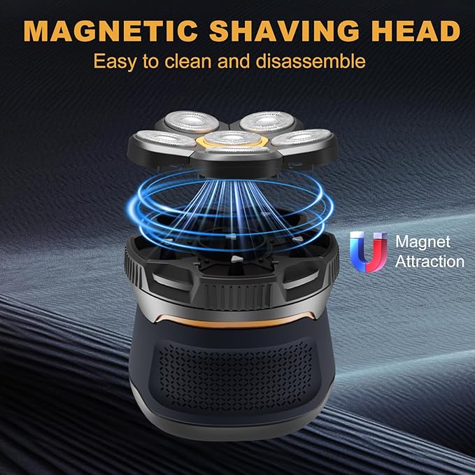 Upgraded 6D Electric Head Shaver for Bald Men - IPX7 Waterproof Wet/Dry Razor with Detachable Magnetic Head LED Display and Type-C Fast Charging – Ergonomic Grooming Kit for Smooth Shaving