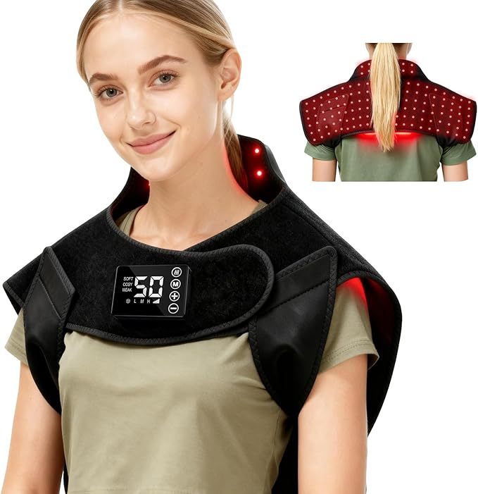 Red Light Therapy for Neck ShoulderRechargeable Infrared Light Therapy Device for Body with Massage and TimerWearable 660nm&amp850nm Red Light Therapy Wrap Pads for Body at Home（150 Lights）