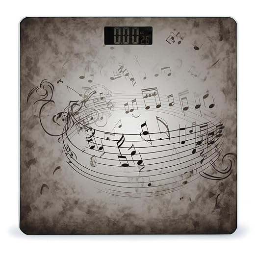 Music Note Wall Scale for Body Weight Anti-Slip Tempered Glass Digital Bathroom Scales Clear LCD Display Weighing Scale Safe Rounded Corners Smart Scales